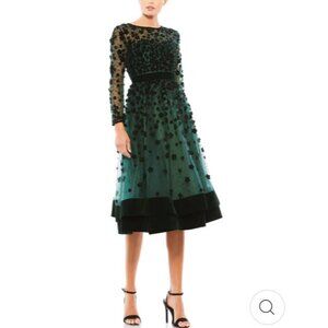 NWT Mac Duggal EMBELLISHED ILLUSION HIGH NECK LONG SLEEVE DRESS, Sz 14 Emerald